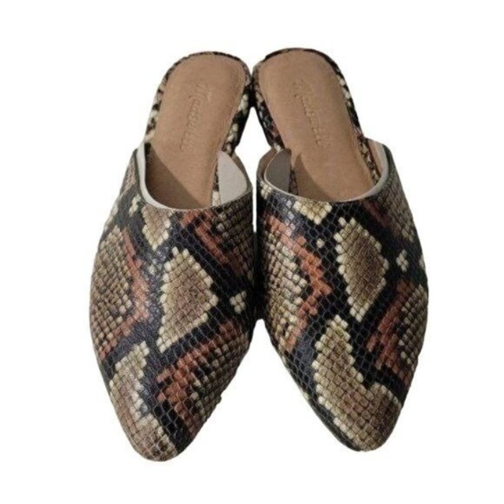 Madewell Snake-Print Mule Flats in Brown, Tan, Black